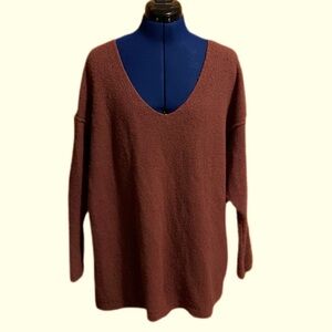 Free People V Neck Tunic Sweater Top‎ Relaxed Fit Oversized Brown Pullover